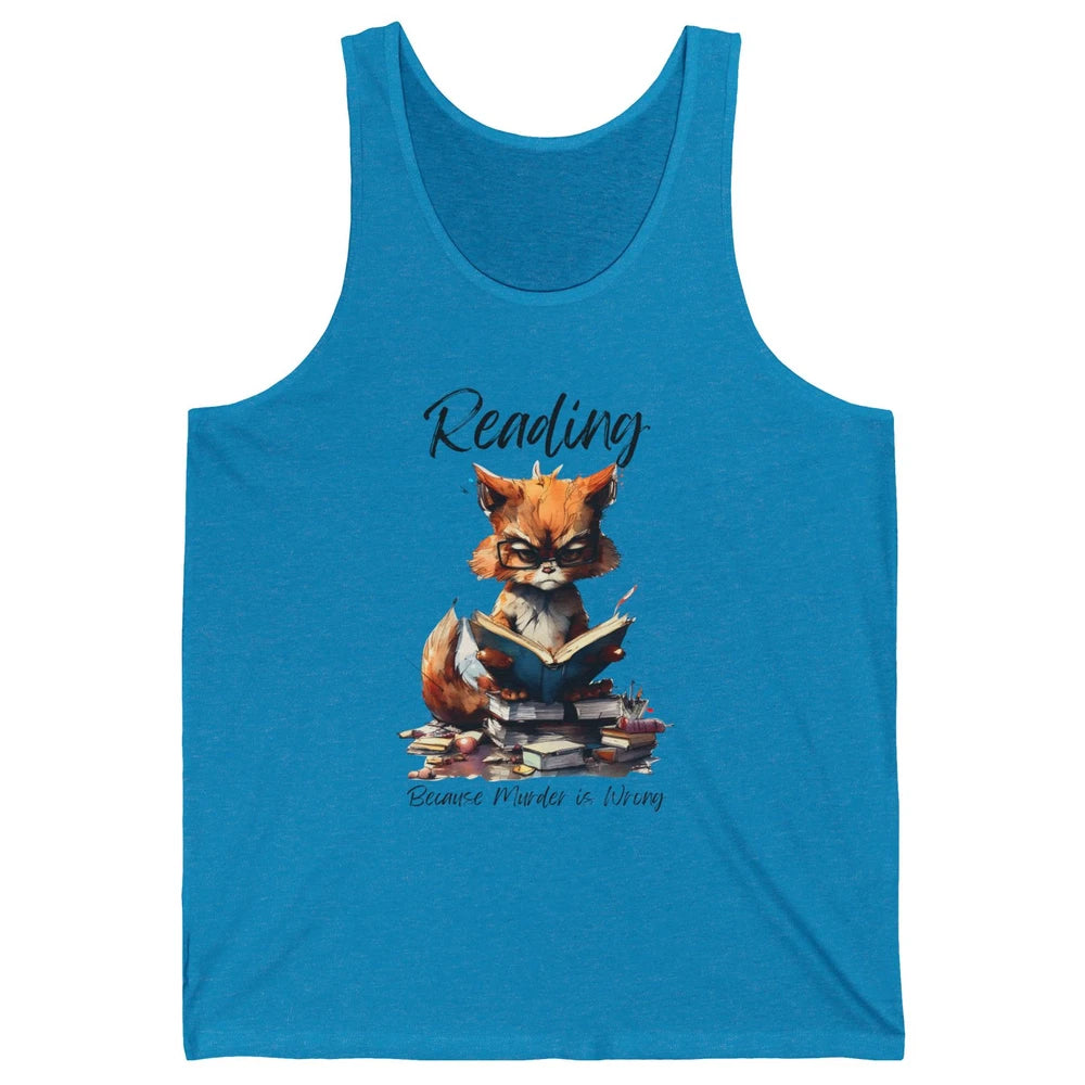 Retro Funny Cat Reading Because Murder Is Wrong Booknerd Unisex Jersey Tank