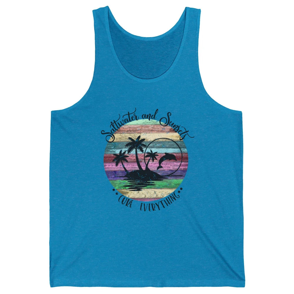 Retro Beach Sunset Saltwater and Sunsets Cure Everything Unisex Jersey Tank