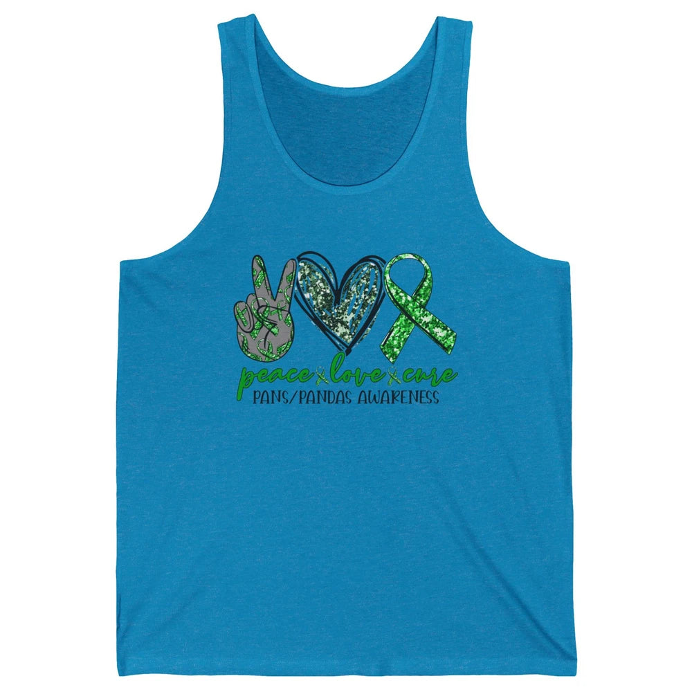 PANS/PANDAS Awareness Green Ribbon Peace Love Cure Unisex Jersey Tank