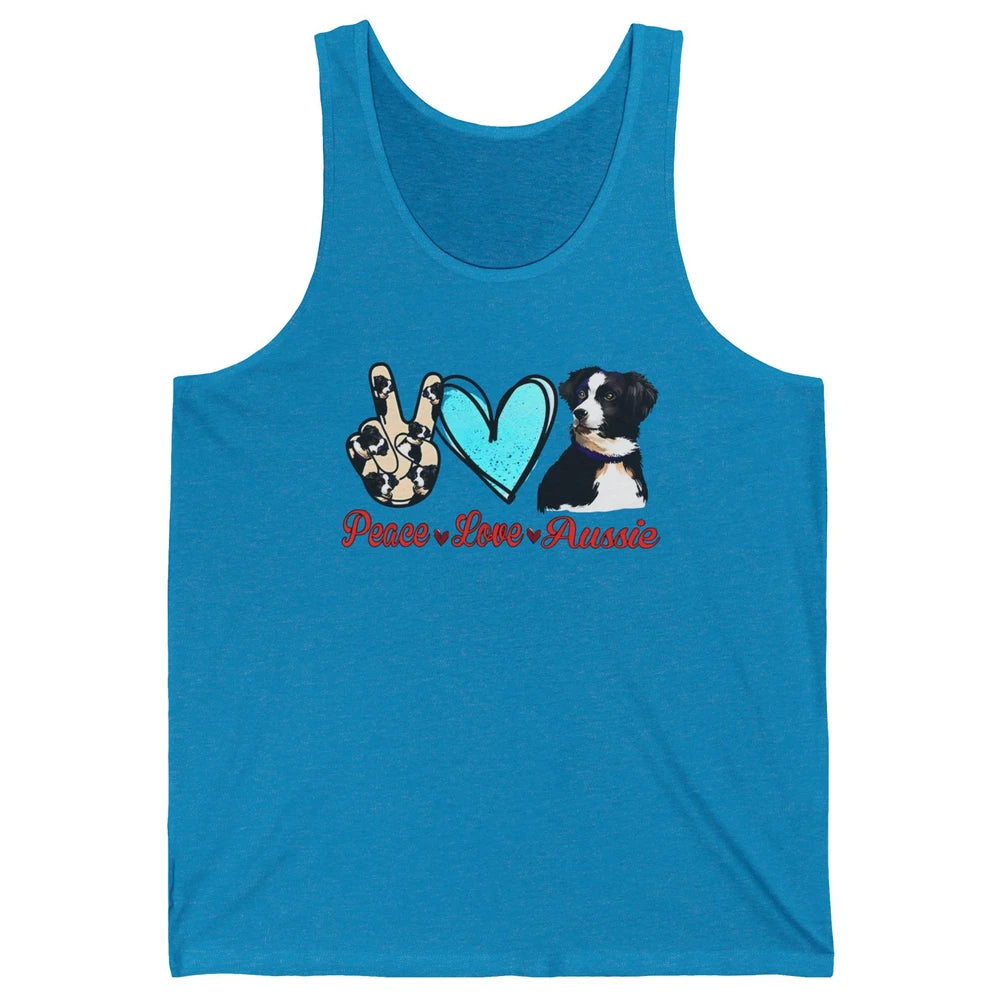 Peace Love Aussie Dog Lovers Australian Shepherd Dad Mom Unisex Jersey Tank