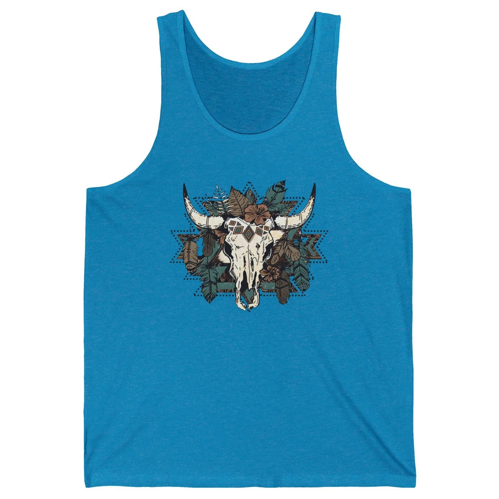 Retro Boho Bull Skull Aztec Desert Cactus Western Country Unisex Jersey Tank