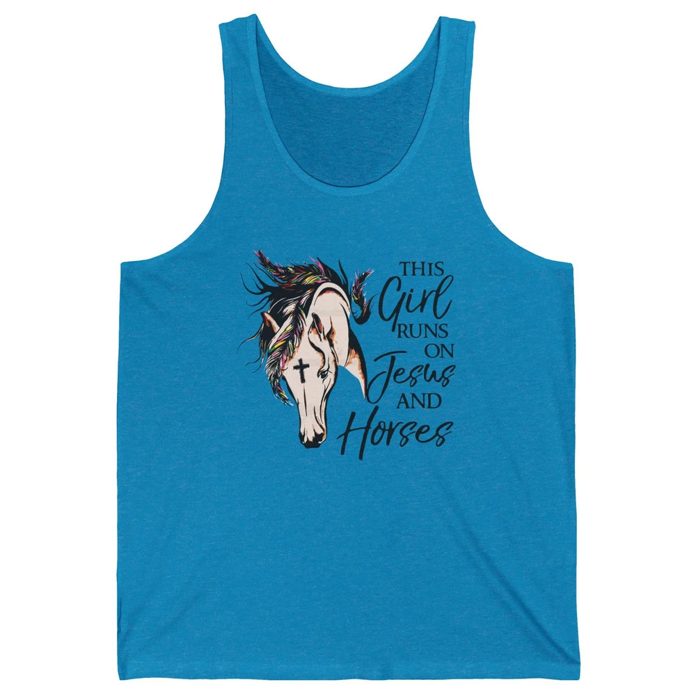 Christian This Girl Runs On Jesus And Horses Western Cowgirl Unisex Jersey Tank