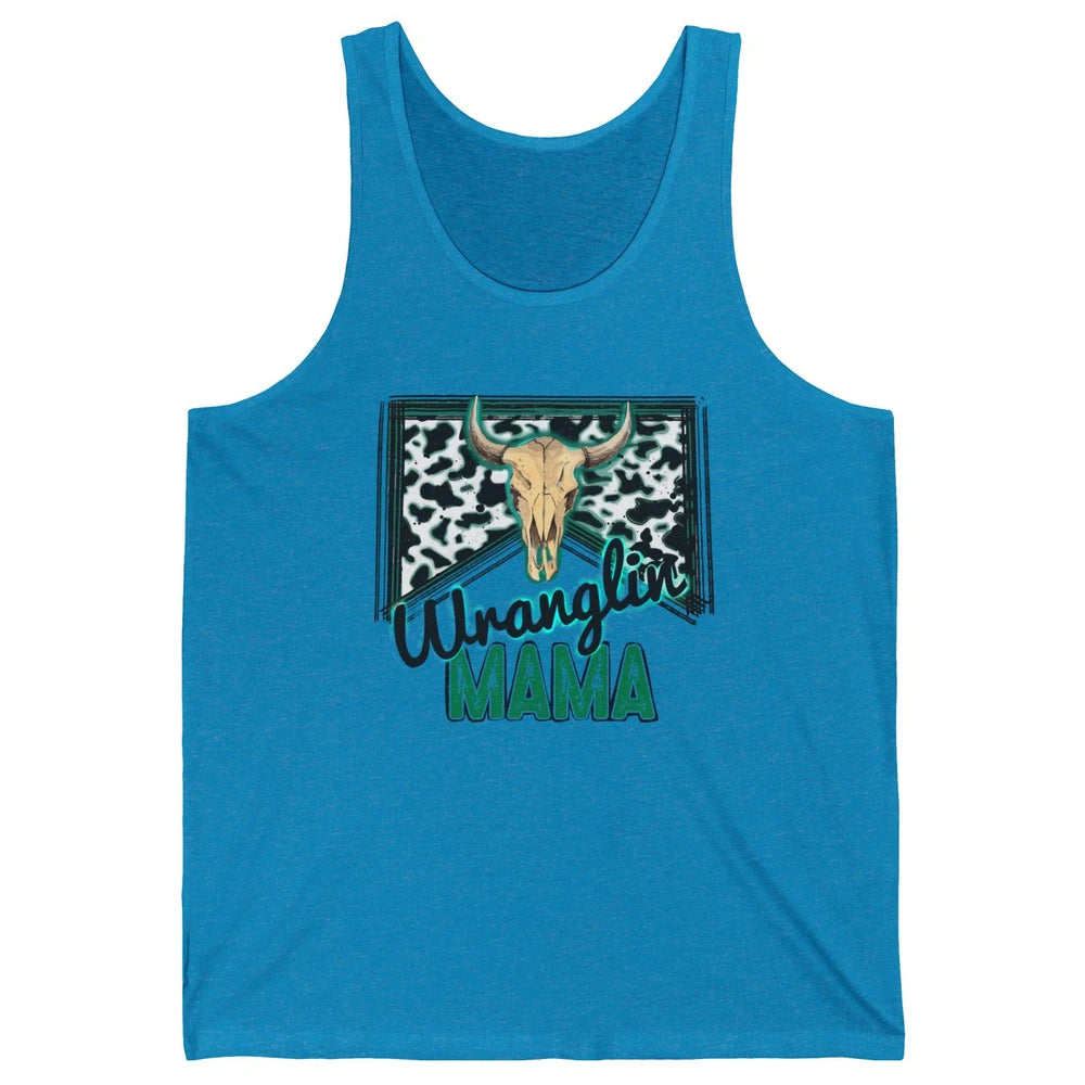 Retro Cowhide Bull Skull Wrangling Mama Western Country Girl Unisex Jersey Tank