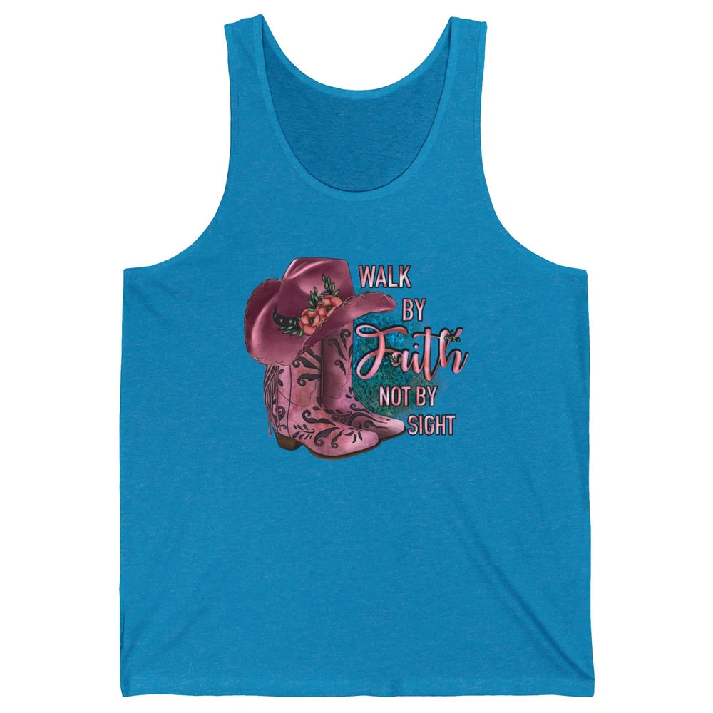Retro Cowboy Boot Walk By Faith Not By Sight Western Cowgirl Unisex Jersey Tank