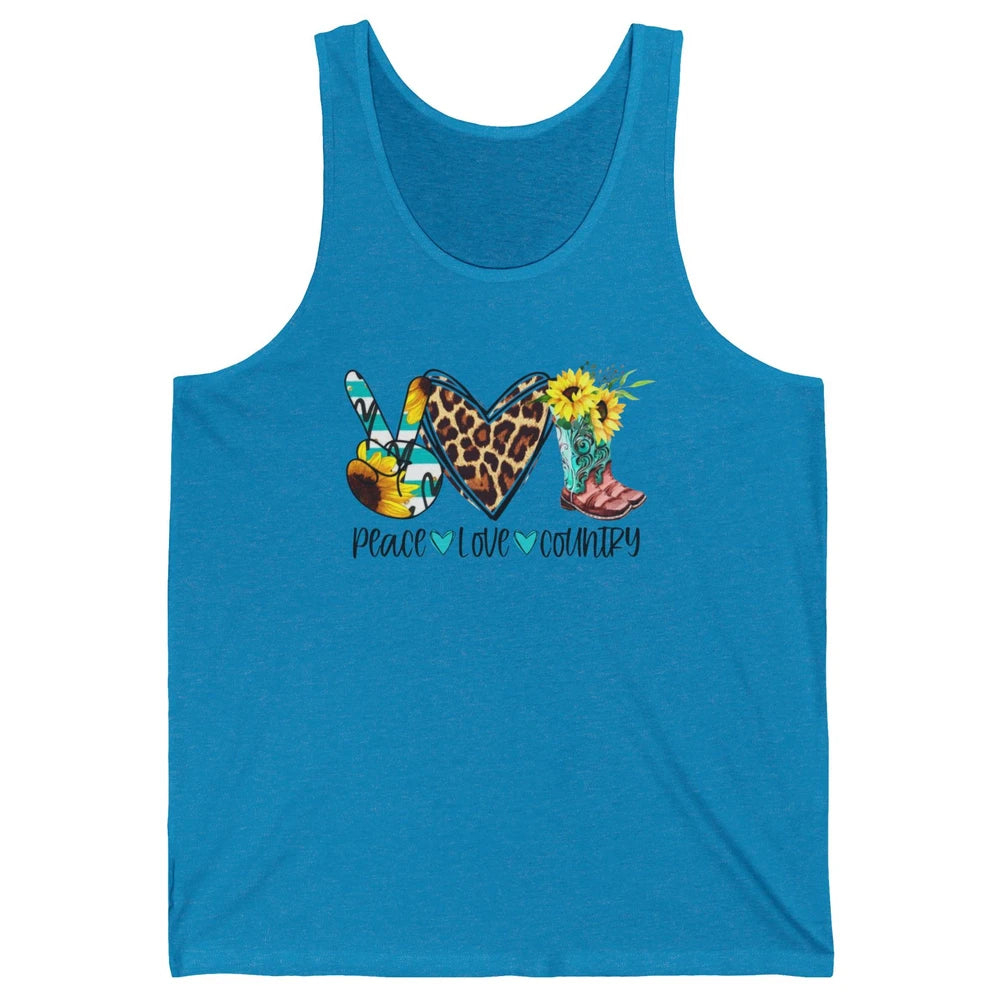 Retro Peace Love Country Cowgirl Midwest Girl Boot Sunflower Unisex Jersey Tank