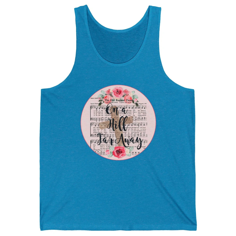 Floral Jesus Cross On Hill Far Away Old Rugged Cross Western Unisex Jersey Tank