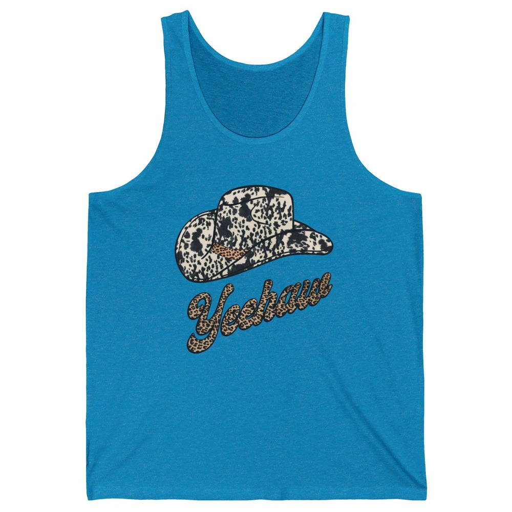 Retro Cowboy Yeehaw Leopard Howdy Hat Western Cowgirls Gift Unisex Jersey Tank
