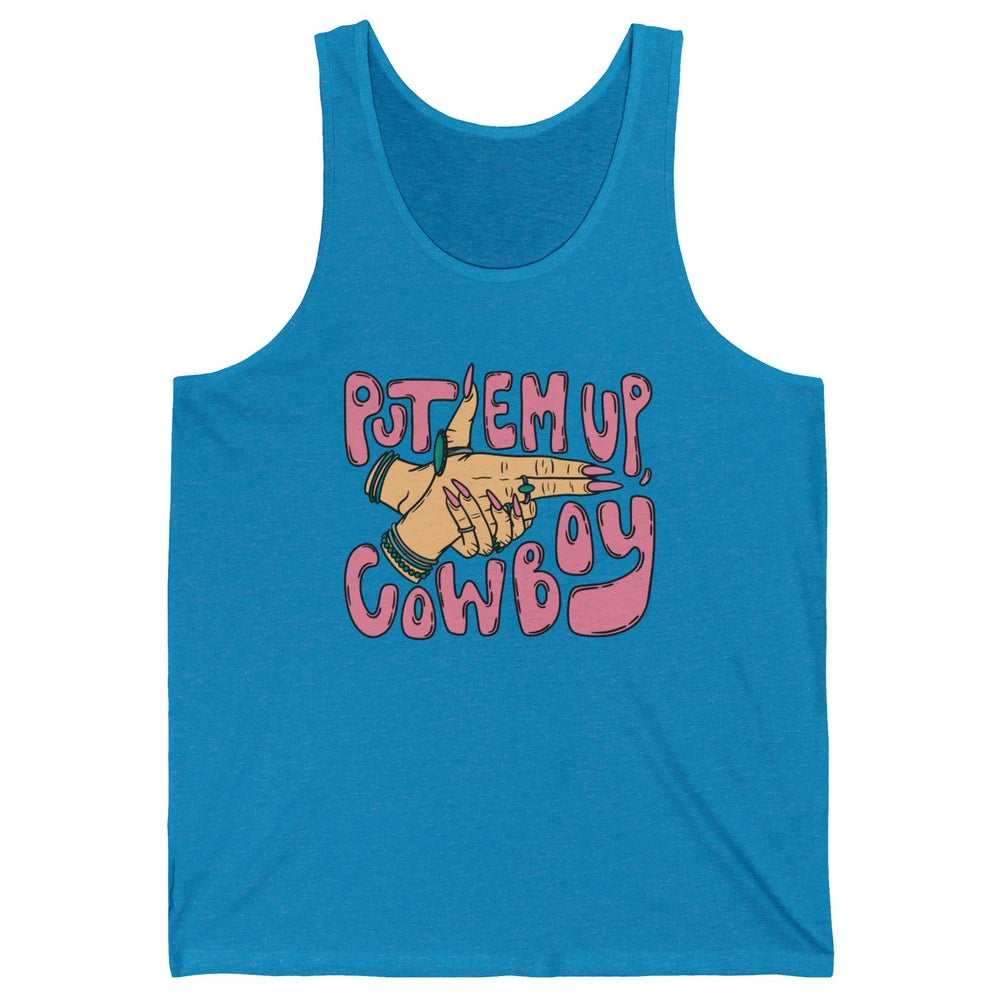 Retro Turquoise Cowgirl Hands Put 'Em Up Cowboy Western Girl Unisex Jersey Tank