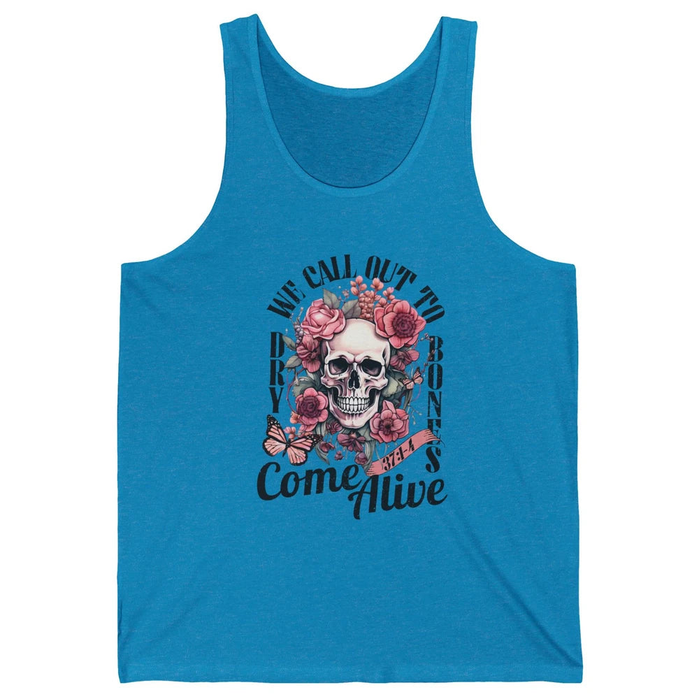Floral Skull Dry Bones Come Alive Bible Christian Halloween Unisex Jersey Tank