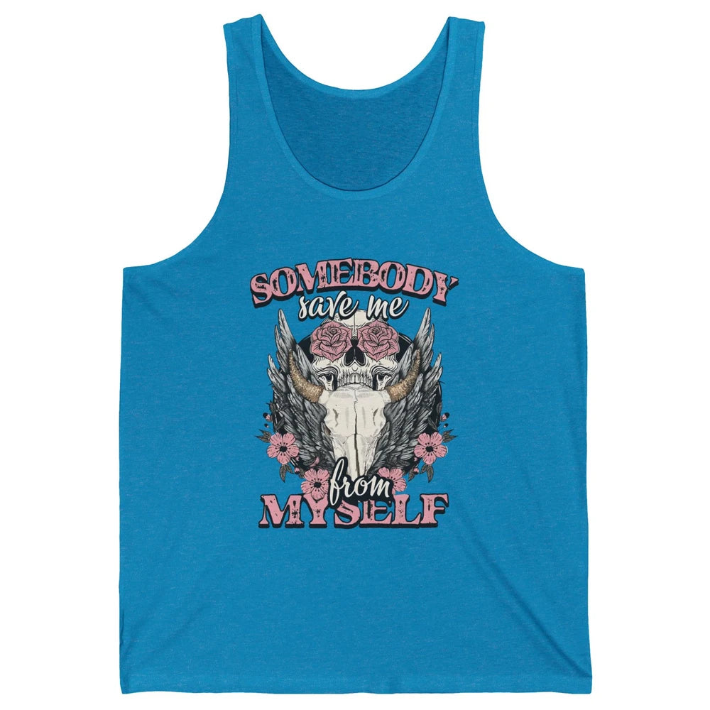 Retro Floral Bull Skull Somebody Save Me From Myself Western Unisex Jersey Tank