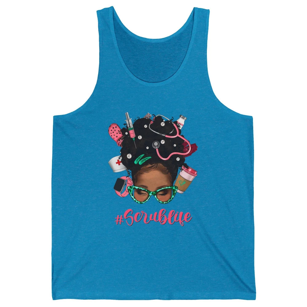 Afro Melanin Messy Bun Nurse Scrub Life CNA Appreciation Unisex Jersey Tank