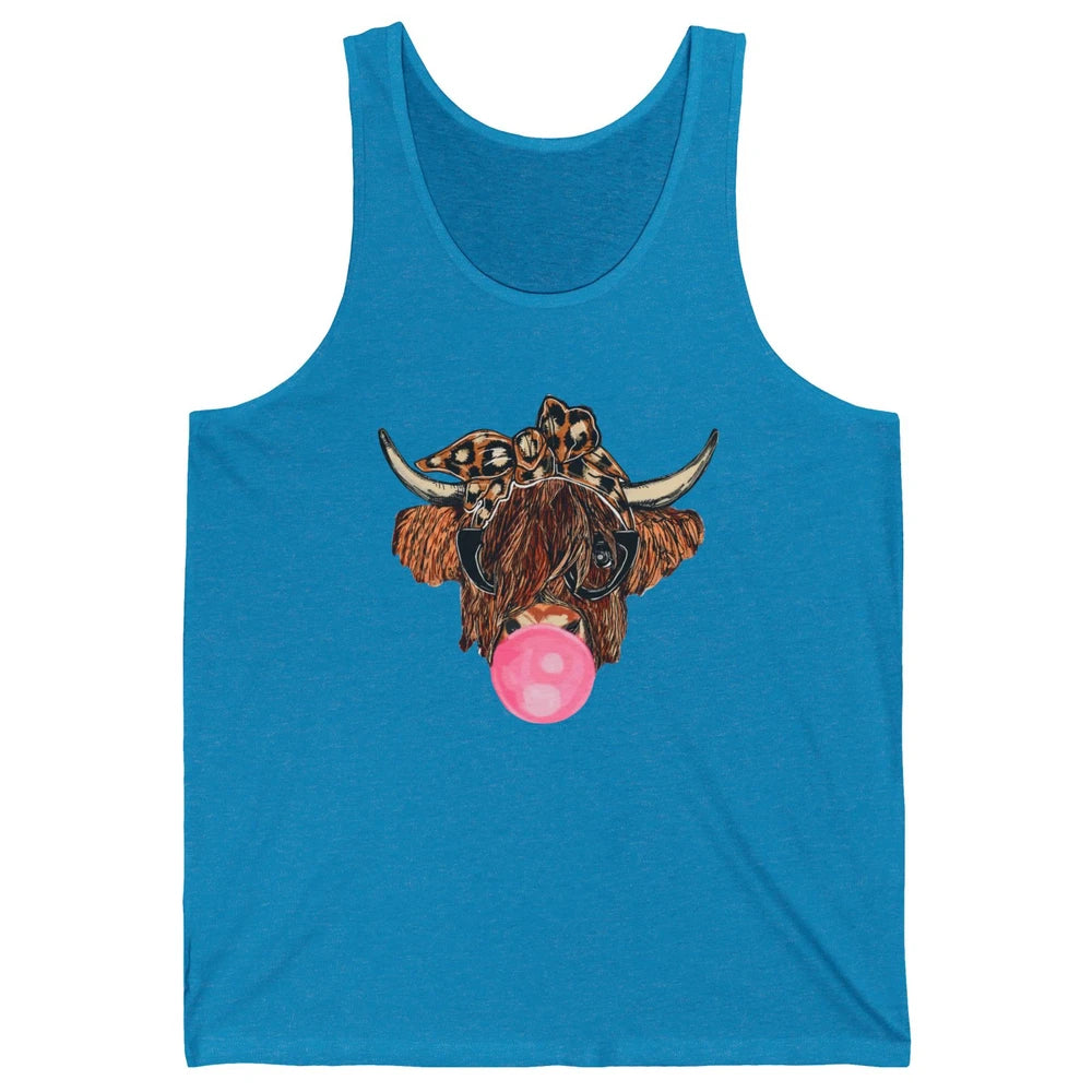 Highland Cow Leopard Bandana Glasses Bubble Gum Western Gift Unisex Jersey Tank