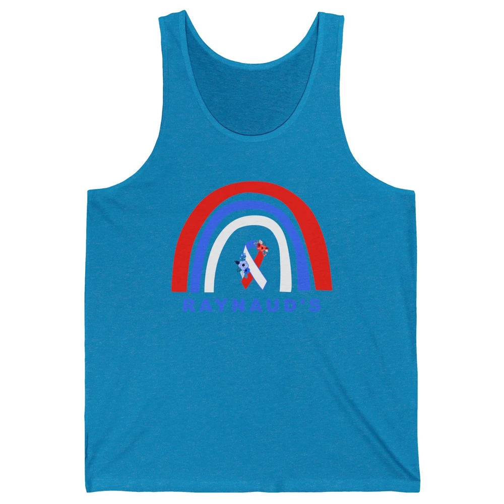 Raynaud's Syndrome Awareness Floral Red Blue Ribbon Rainbow Unisex Jersey Tank