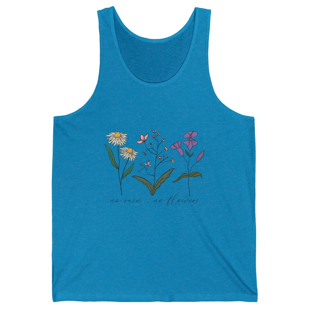 No Rain No Flowers Minimalist Wildflower Positive Mind Plant Unisex Jersey Tank