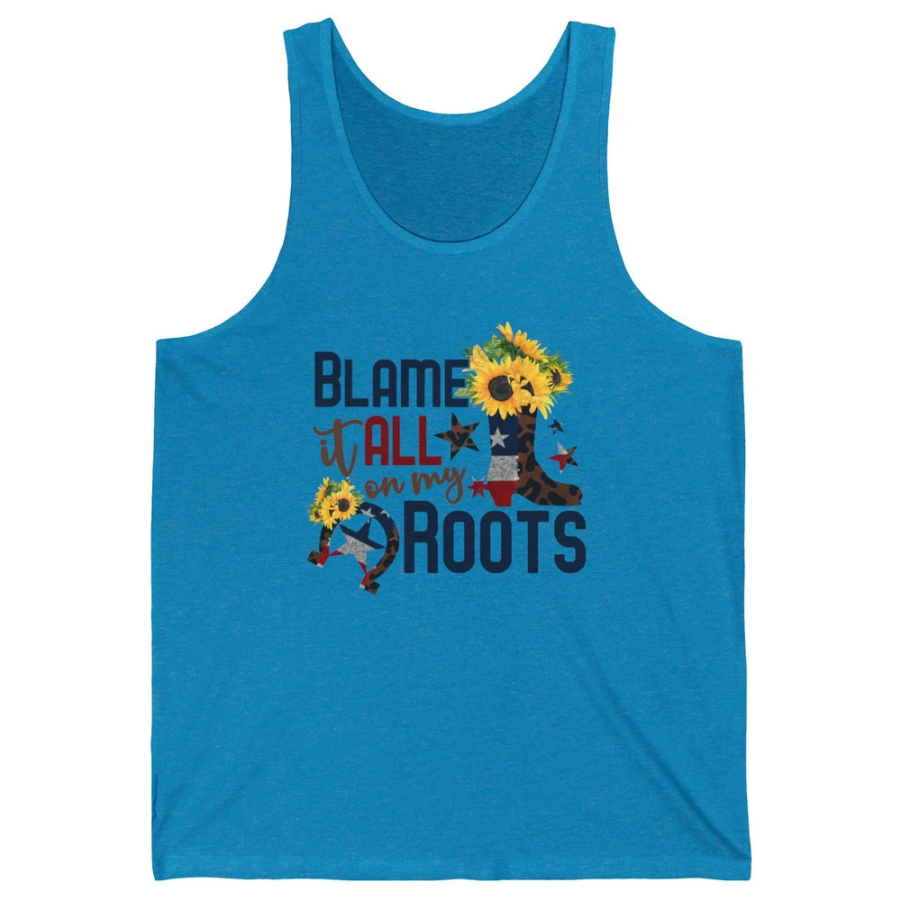 Retro Cowgirl Boot Blame It All On My Boot US Flag Sunflower Unisex Jersey Tank