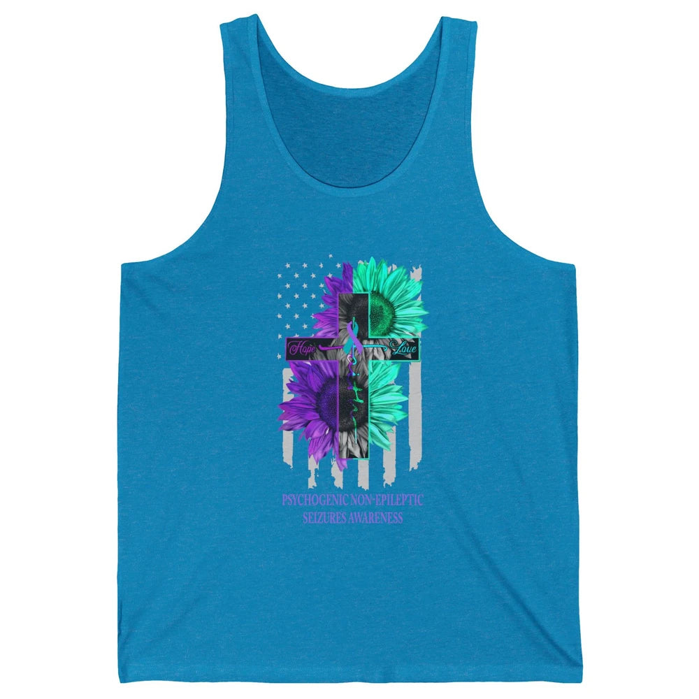 PNES Awareness Faith Hope Love Jesus Cross US Flag Ribbon Unisex Jersey Tank