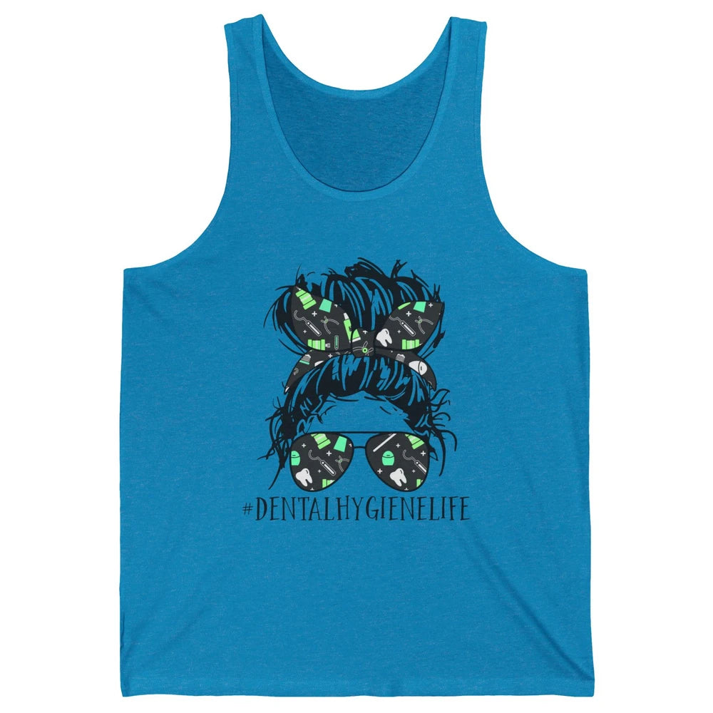 Retro Dentist Dental Hygiene Life Messy Bun Hair Sunglasses Unisex Jersey Tank