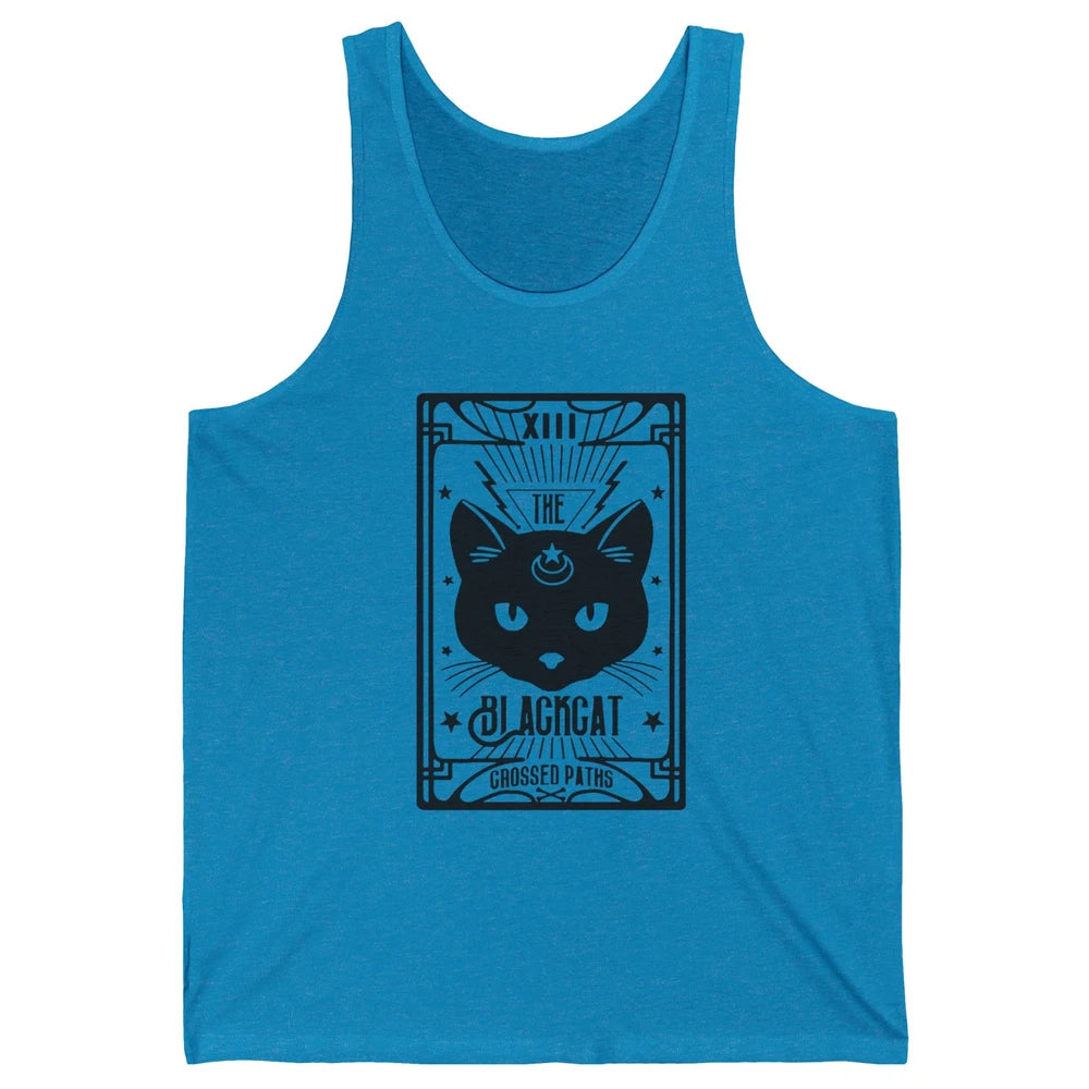 Retro Halloween Black Cat Crossed Path Tarot Card Witchcraft Unisex Jersey Tank