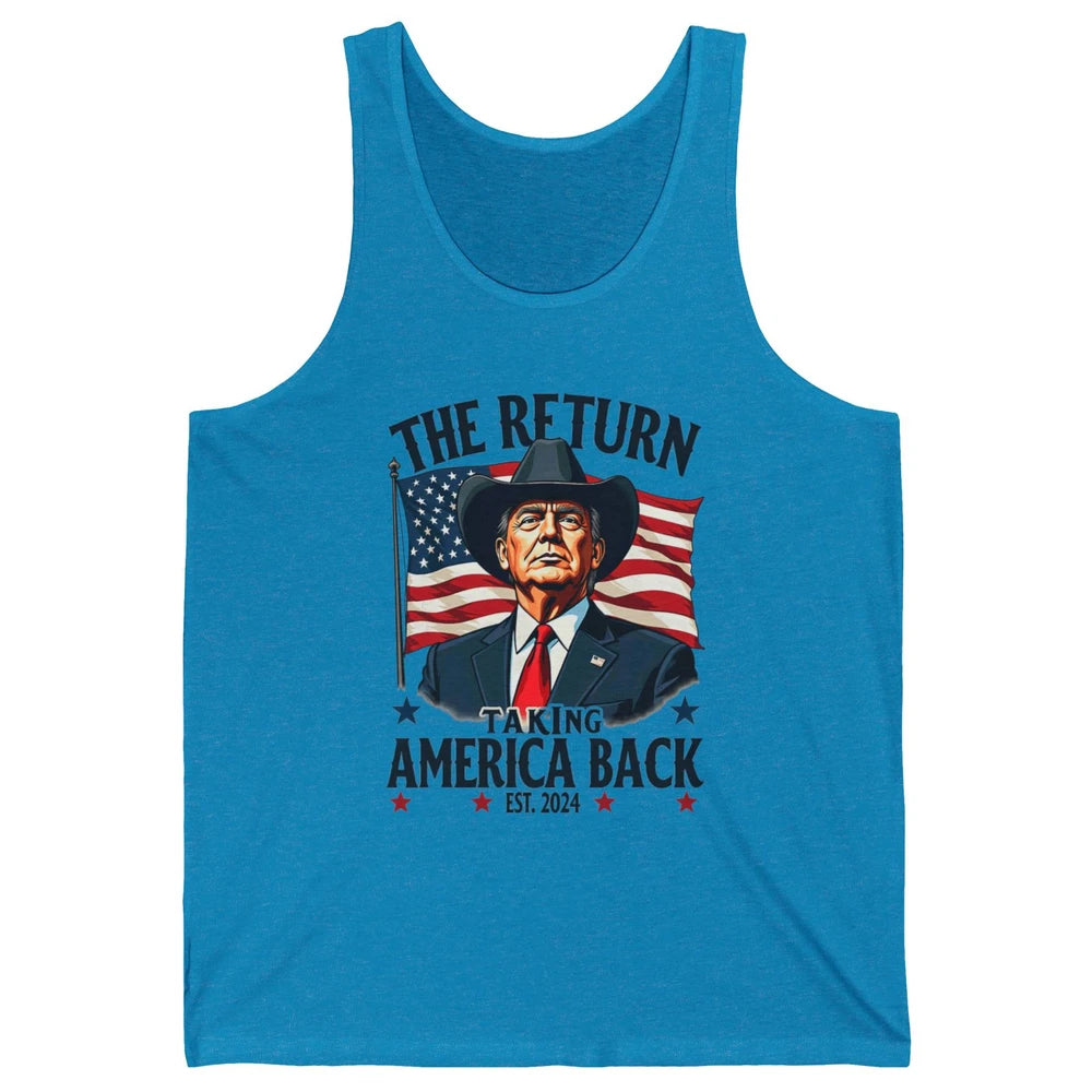 Patriotic President Donald Trump Cowboy Taking America Back Republican Political Rodeo USA Unisex Jersey Tank