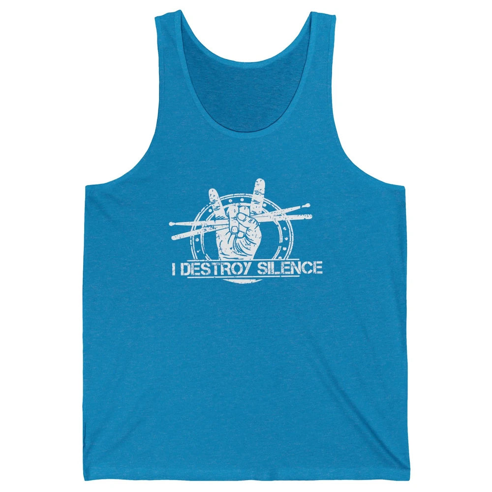 Retro Drummer I Destroy Silence Drumming Lovers Gift Unisex Jersey Tank
