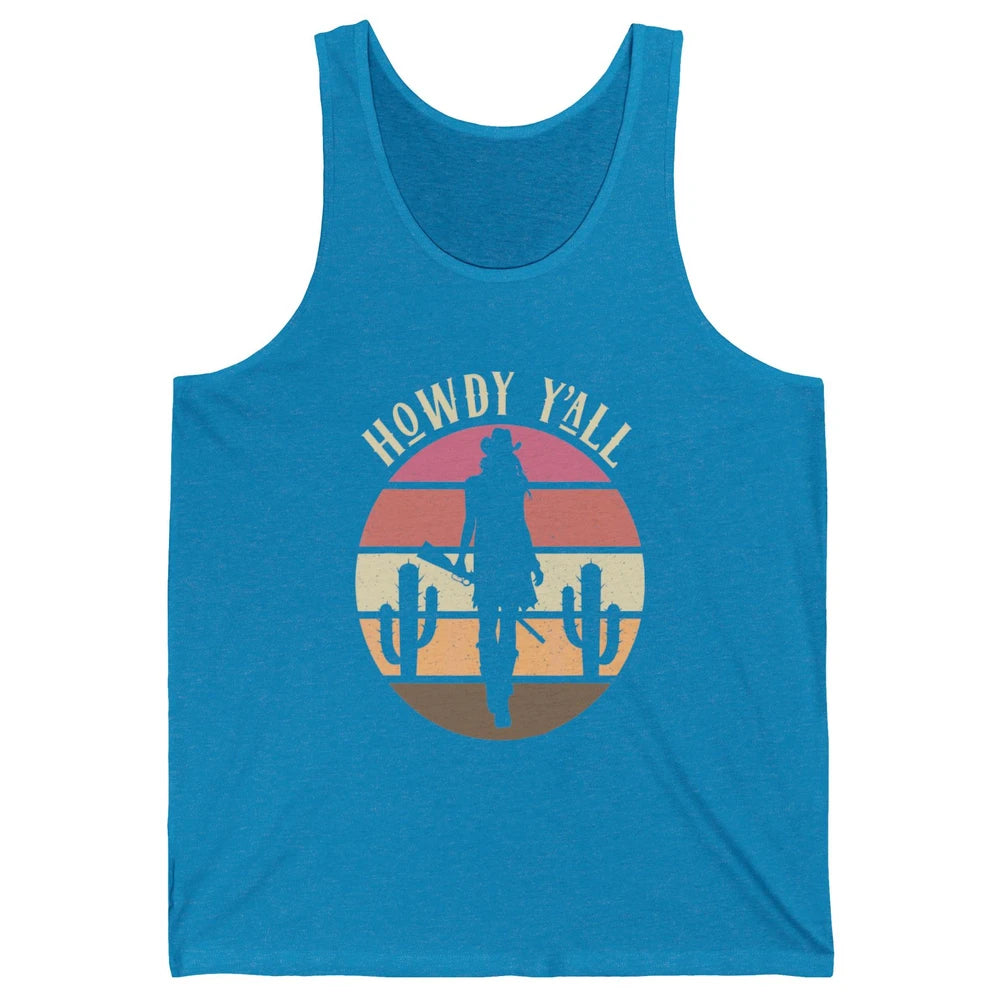 Retro Cowgirl Howdy Y'all Cactus Rodeo Cowboy Western Texas Unisex Jersey Tank