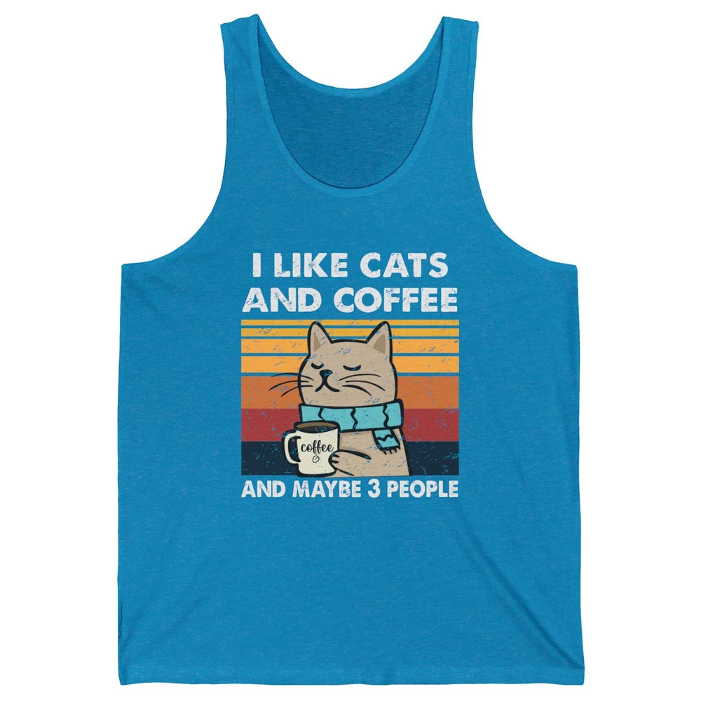 Retro Funny Fall Cat I Like Cats Coffee And Maybe 3 People Unisex Jersey Tank