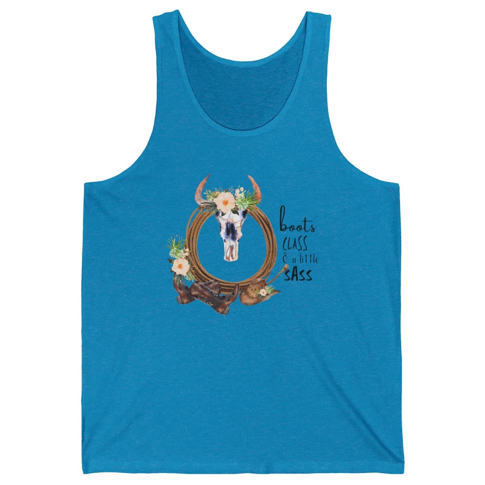 Retro Cowgirl Boots And Hat Boots Class A Little Sass Cowboy Unisex Jersey Tank