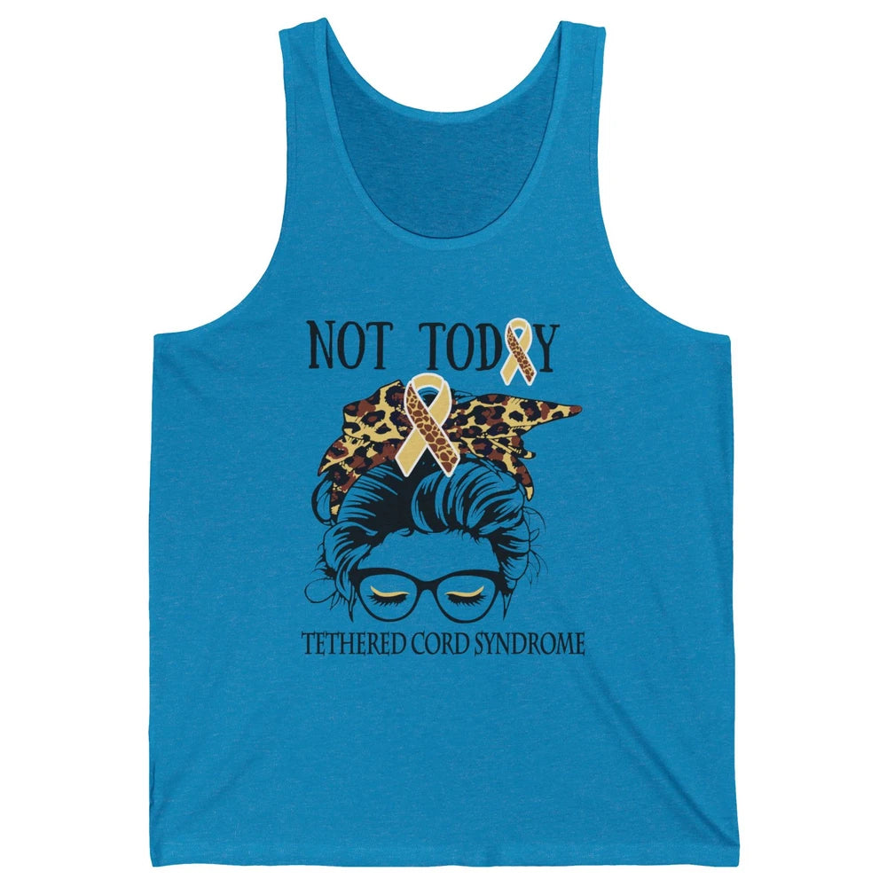 Not Today Tethered Cord Syndrome Ribbon Leopard Messy Bun Unisex Jersey Tank