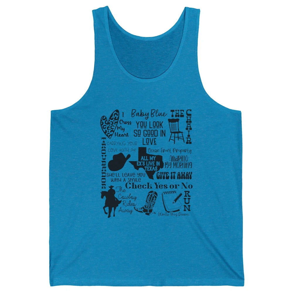 Retro Cowboy Boots Hat Texas Map Western Country Music Unisex Jersey Tank