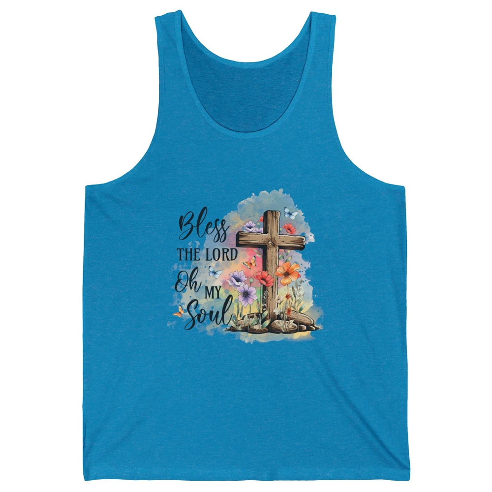 Bless The Lord Oh My Soul Christian Cross Floral Butterfly Jesus Christ Bible Verse Unisex Jersey Tank