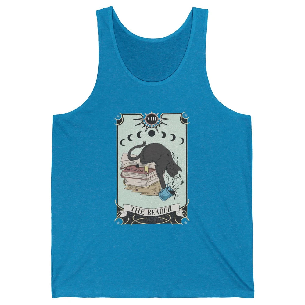 Retro Black Cat Books The Reader Tarot Card Halloween Reading Book Crescent Moon Unisex Jersey Tank
