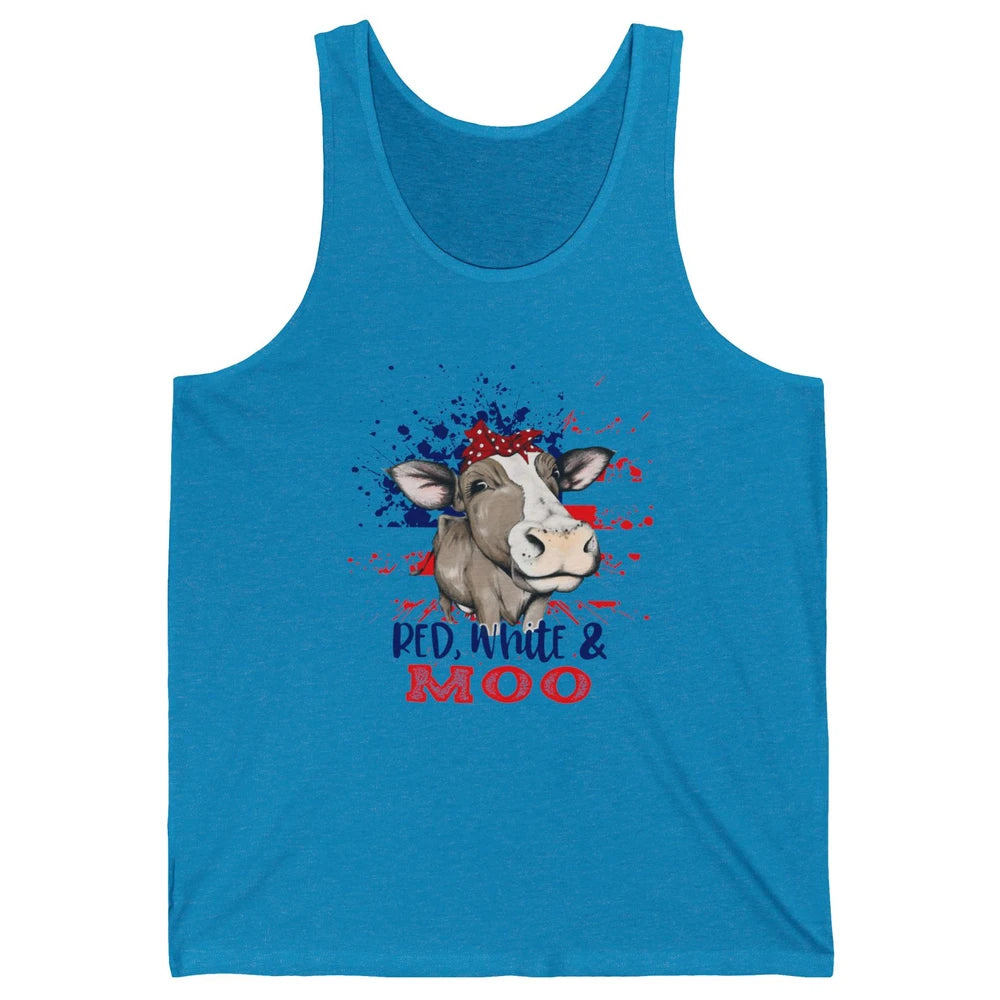 Red White Moo Cow America Flag 4th of July Patriotic Unisex Jersey Tank