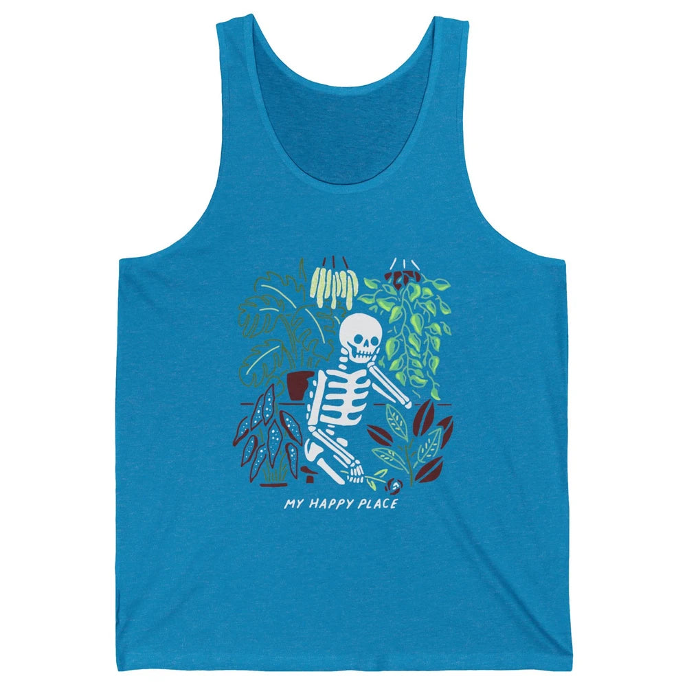 Retro Funny Skeleton Gardening My Happy Place Plant Lovers Unisex Jersey Tank