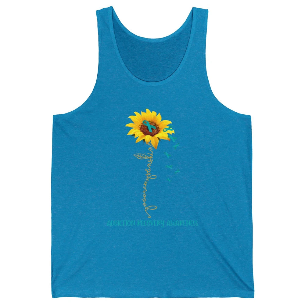 Addiction Recovery Awareness Teal Ribbon Sunflower Unisex Jersey Tank