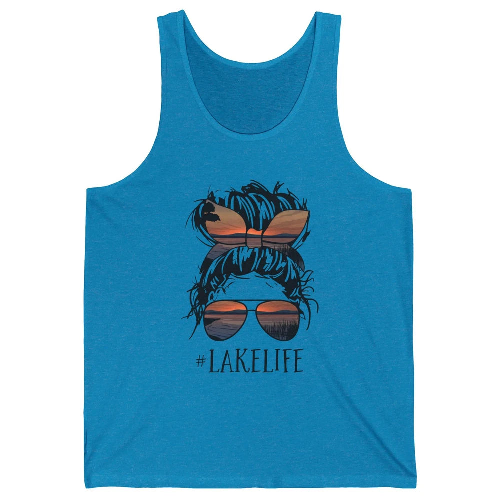 Lake Life Messy Bun Hair Girl Women Retro Lake Summer Gift Unisex Jersey Tank