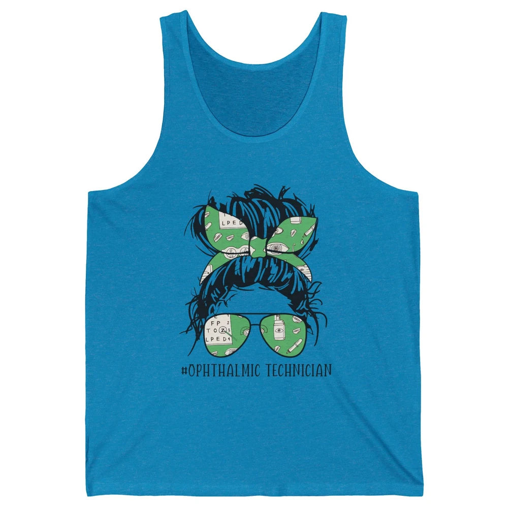 Ophthalmic Technician Life Messy Bun Optometry Optician Life Unisex Jersey Tank