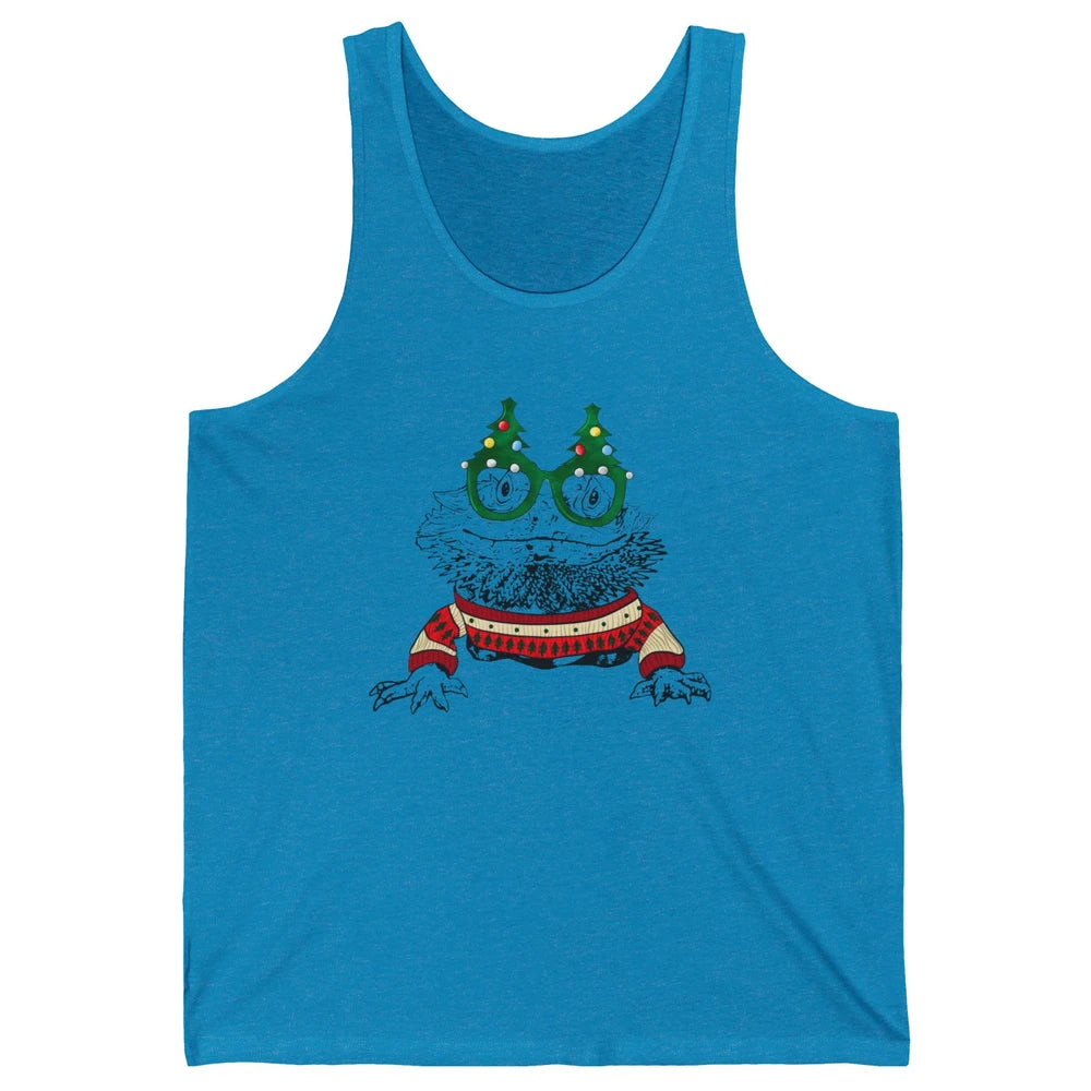 Christmas Bearded Dragon Glasses Animal Merry Xmas Gift Unisex Jersey Tank