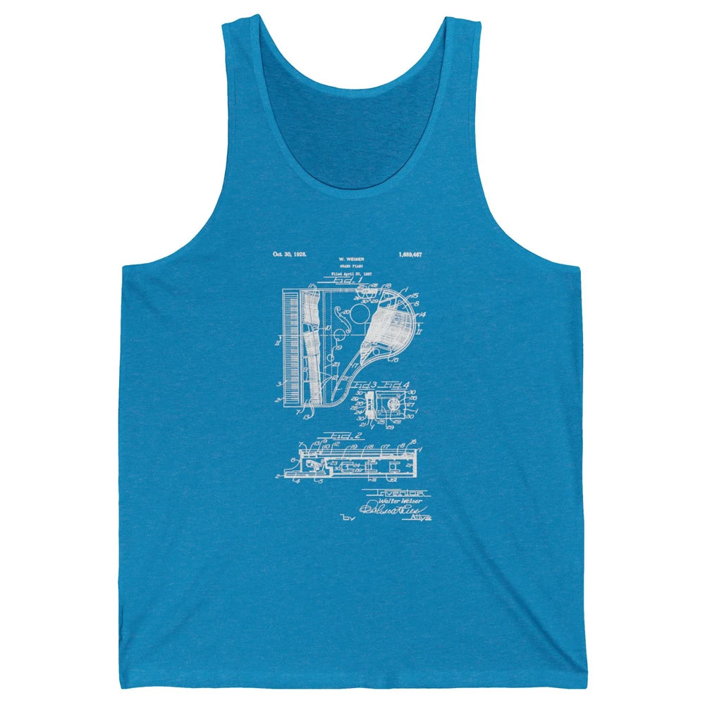 Piano Patent Style Vintage Grand Pianist Line Art Drawing Unisex Jersey Tank