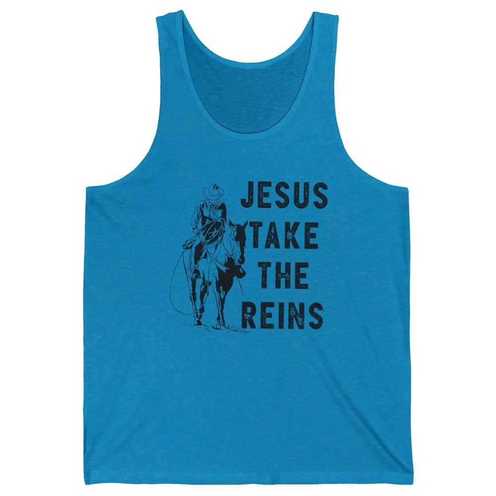 Retro Christian Cowboy Horsing Jesus Take The Reins Western Unisex Jersey Tank