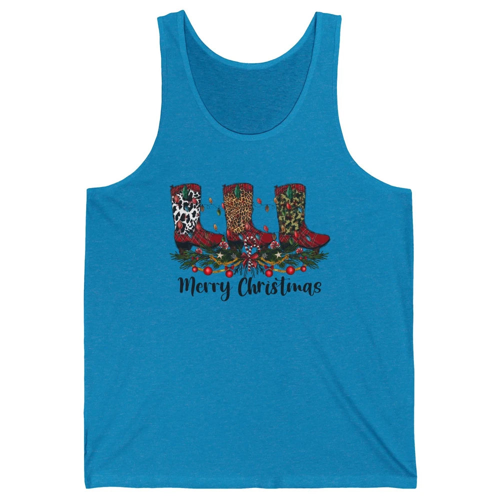 Christmas Cowboy Boots Santa Boots Leopard Western Christmas Unisex Jersey Tank