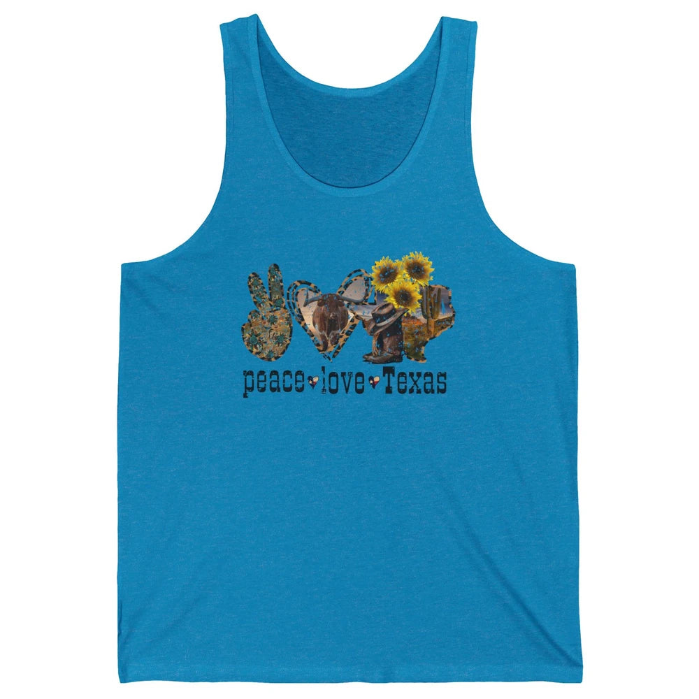Retro Peace Love Texas Cowboy Boot Western Girl Cactus Lover Unisex Jersey Tank