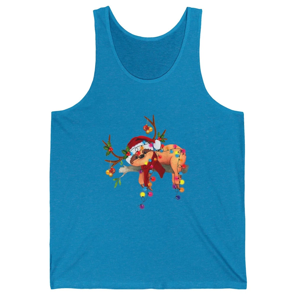 Merry Christmas Santa Claus Hat Sloth Reindeer Xmas Lights Unisex Jersey Tank