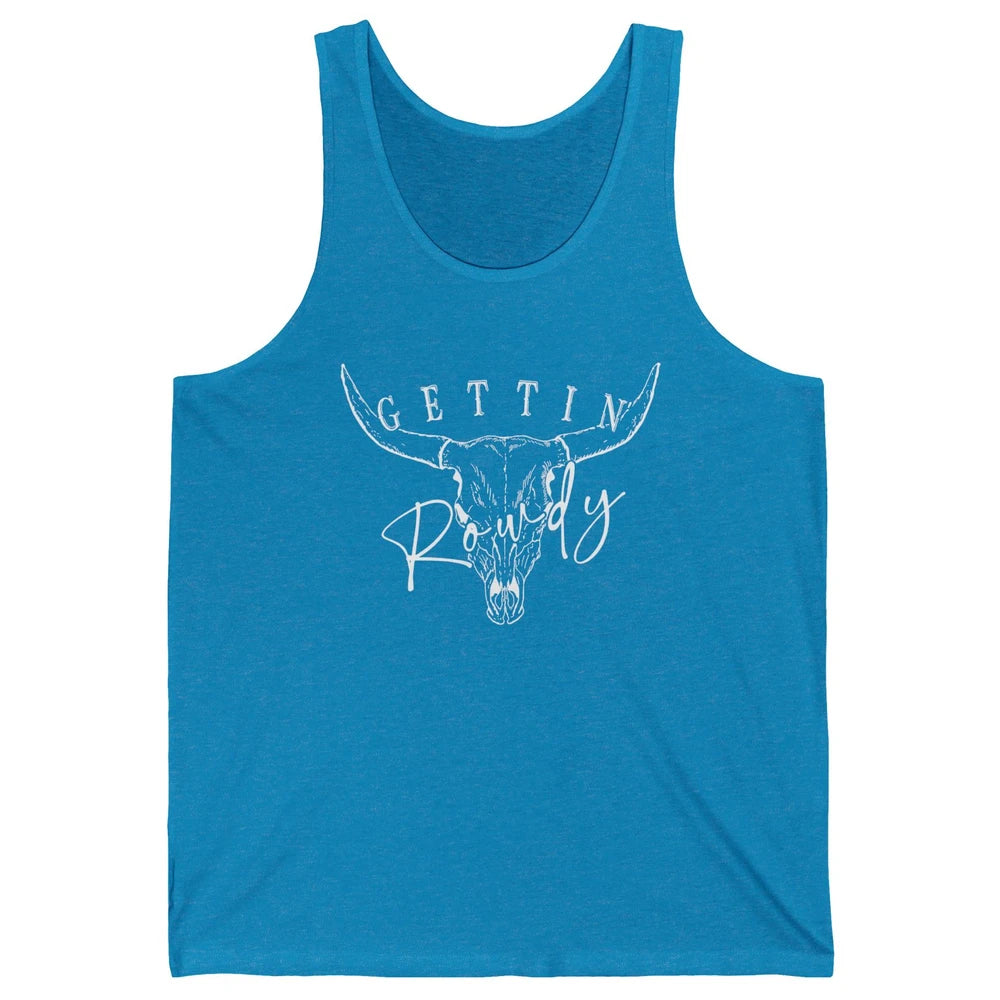 Retro Bull Skull Getting Rowdy Western Bridal Honeymoon Unisex Jersey Tank