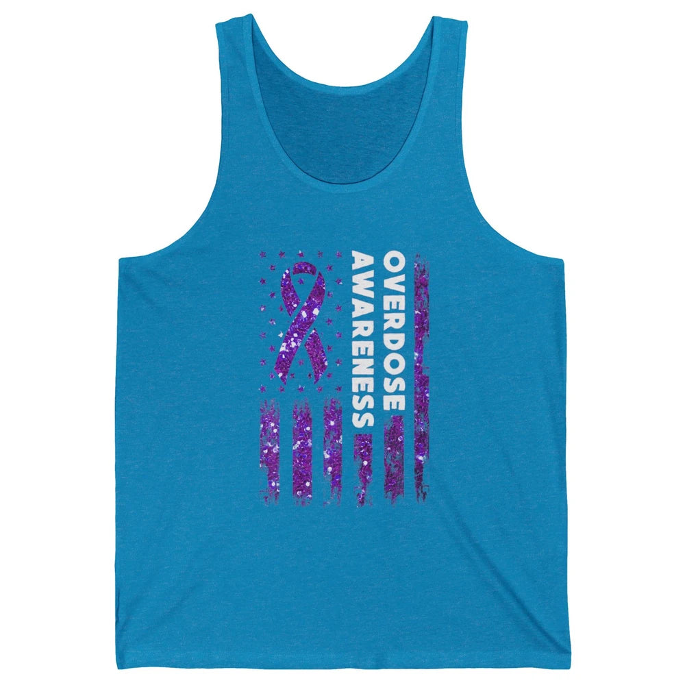 Overdose Awareness US Flag Purple Ribbon Addiction Warrior Unisex Jersey Tank