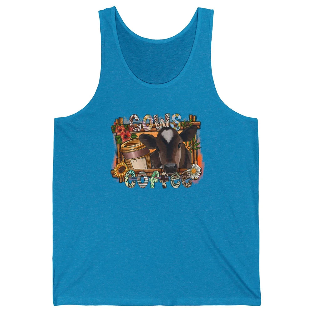 Cowhide Sunflower Cows Coffee Western Cattle Cow Mama Life Unisex Jersey Tank