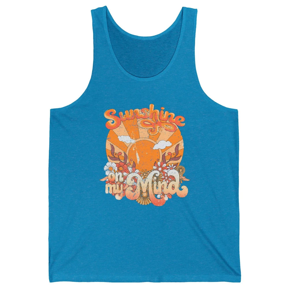 Retro Floral Rainbow Sunshine On My Mind Peace Hippie Girl Unisex Jersey Tank