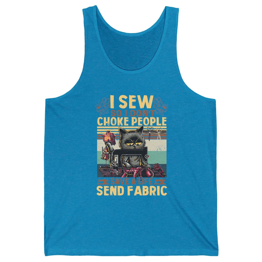 Retro Black Cat I Sew So I Dont Choke People Sewing Quilting Unisex Jersey Tank