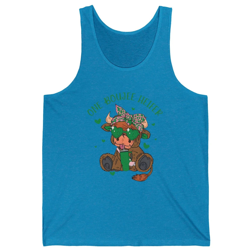 St Patricks Highland Cow One Boujee Heifer Shamrock St Paddy Unisex Jersey Tank