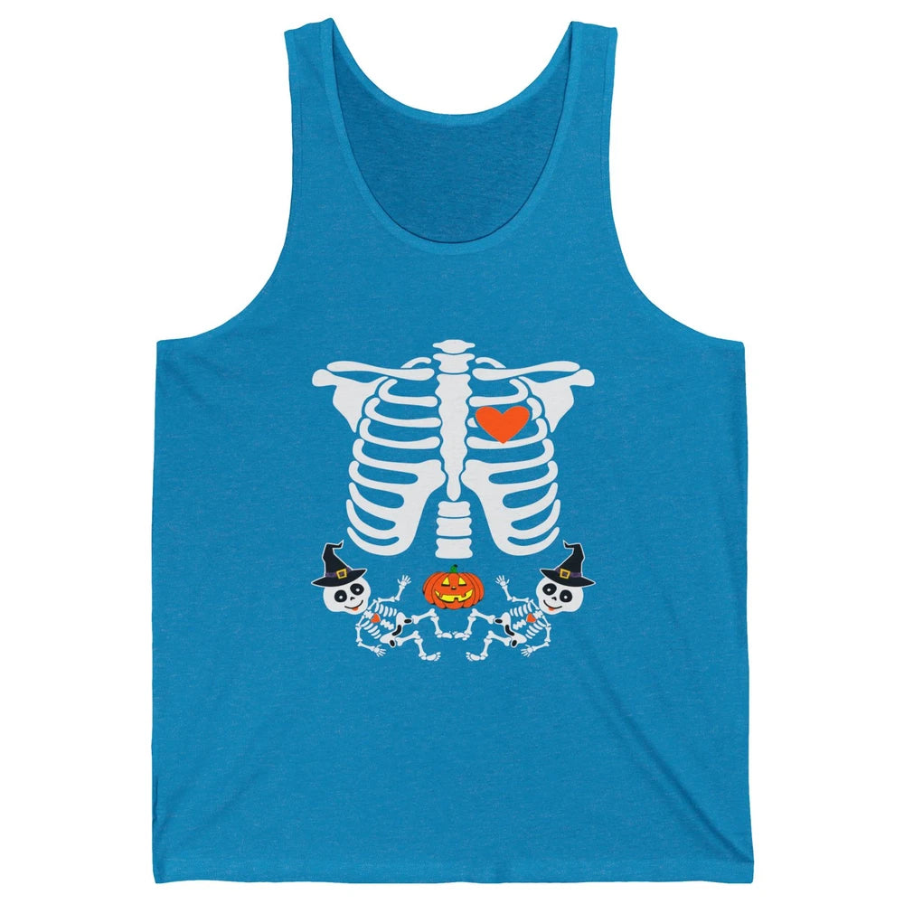 Pregnant Halloween Skeleton Baby Twins Witch Pumpkin Costume Unisex Jersey Tank