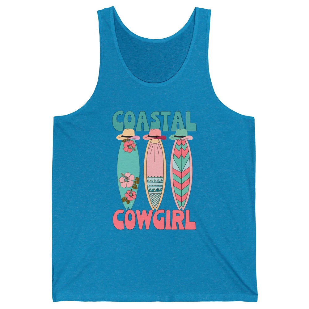Retro Coastal Cowgirl Surfboards Western Cowgirl Beach Life Unisex Jersey Tank